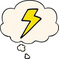 cartoon lightning bolt and thought bubble in comic book style vector