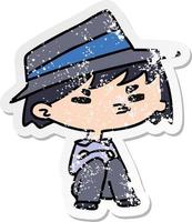 distressed sticker cartoon of a kawaii cute boy vector