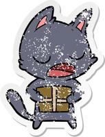 distressed sticker of a talking cat cartoon vector