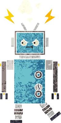 retro illustration style cartoon robot