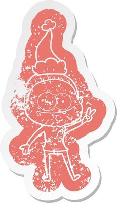 cartoon distressed sticker of a happy old woman wearing santa hat