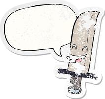 cartoon laughing knife and speech bubble distressed sticker vector