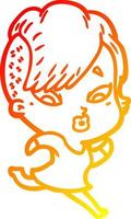 warm gradient line drawing cartoon surprised girl vector