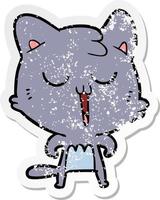 distressed sticker of a cartoon cat singing vector