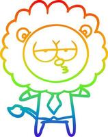 rainbow gradient line drawing cartoon bored lion office worker vector