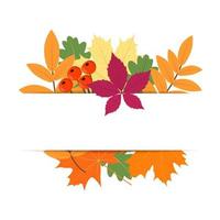 fondo de otoño con hojas, bayas de serbal y papel cortado vector