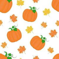 Pumpkin and autumn maple leaves seamless pattern vector