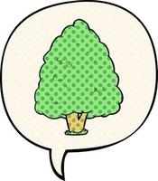 cartoon tall tree and speech bubble in comic book style vector