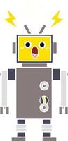 flat color retro cartoon malfunctioning robot vector