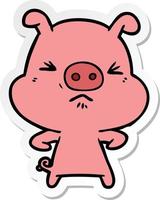 sticker of a cartoon angry pig vector