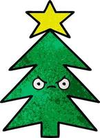 árbol de navidad de dibujos animados de textura grunge retro vector