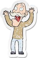 retro distressed sticker of a cartoon old man getting a fright vector