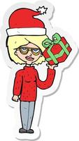 sticker of a cartoon woman getting ready for christmas vector