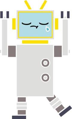 flat color retro cartoon crying robot