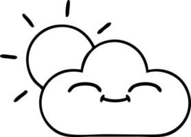 line drawing cartoon storm cloud and sun vector