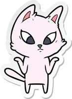 sticker of a confused cartoon cat shrugging shoulders vector