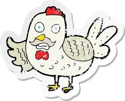 retro distressed sticker of a cartoon old rooster vector