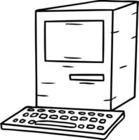 line drawing doodle of a computer and keyboard vector