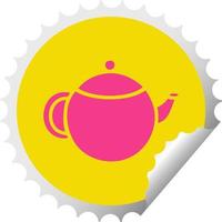 circular peeling sticker cartoon red tea pot vector