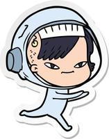 sticker of a cartoon astronaut woman vector