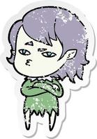 distressed sticker of a cartoon vampire girl vector