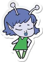 sticker of a cute alien girl cartoon vector