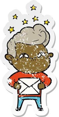 distressed sticker of a cartoon excited man