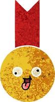 medalla de oro de dibujos animados de estilo de ilustración retro vector