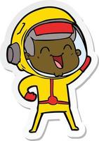 sticker of a happy cartoon astronaut vector