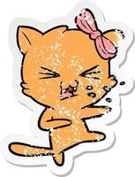 distressed sticker of a cartoon cat vector