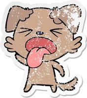 pegatina angustiada de un perro asqueado de dibujos animados vector