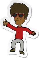 sticker of a cartoon waving cool guy vector