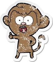 distressed sticker of a cartoon shocked monkey vector