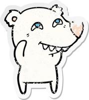 distressed sticker of a cartoon polar bear showing teeth vector