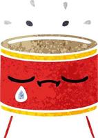 retro illustration style cartoon sad drum vector