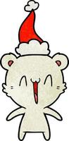 happy polar bear textured cartoon of a wearing santa hat vector