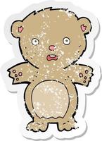 retro distressed sticker of a frightened teddy bear cartoon vector