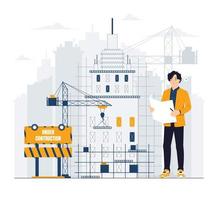 ingeniero civil trabajador edificio arquitectura proyecto construcción concepto ilustración vector