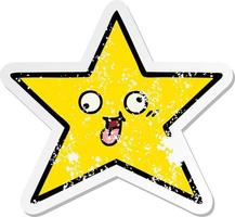 distressed sticker of a cute cartoon gold star vector