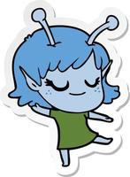 sticker of a smiling alien girl cartoon vector