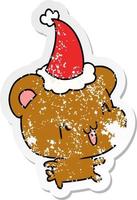 christmas distressed sticker cartoon of kawaii bear vector