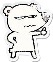 distressed sticker of a angry bear polar cartoon giving thumbs up vector