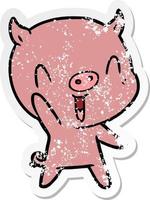 distressed sticker of a happy cartoon pig vector