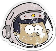 distressed sticker of a cartoon astronaut face vector