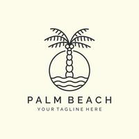 palm beach with emblem and line art style logo icon template design. coconut tree, wave vector illustration
