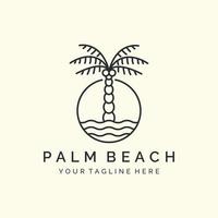 palm beach con emblema y diseño de plantilla de icono de logotipo de estilo de arte de línea. árbol de coco, ilustración vectorial de onda vector