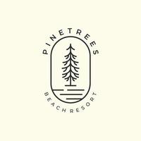pine tree with line and emblem style logo icon template design. penderosa vector illustration