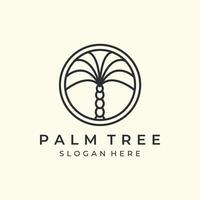 palm tree with minimalist linear and emblem style logo icon template design. sun, coconut tree, date palm, vector illustration