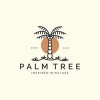 palm tree with linear style logo icon template design. sun, coconut tree vector illustration