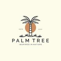 palm tree with linear style logo icon template design. sun, coconut tree vector illustration